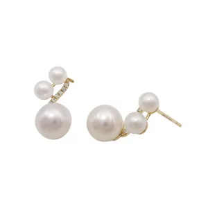 Boucles d'oreilles pendantes en or véritable 14K, nouvelle collection, perles d'eau douce avec diamant naturel, bijoux fins