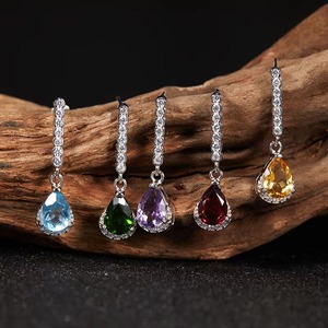 High-grade S925 Sterling Silver Natural Gemstone Colored Gemstone <b>Earrings</b> European and American Non-fading <b>Earrings</b> - Product Image 1