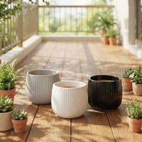 Pot de fleurs en céramique à rayures verticales, pot à succulentes, jardinière décorative simple pour plantes vertes d'intérieur, balcon, jardin