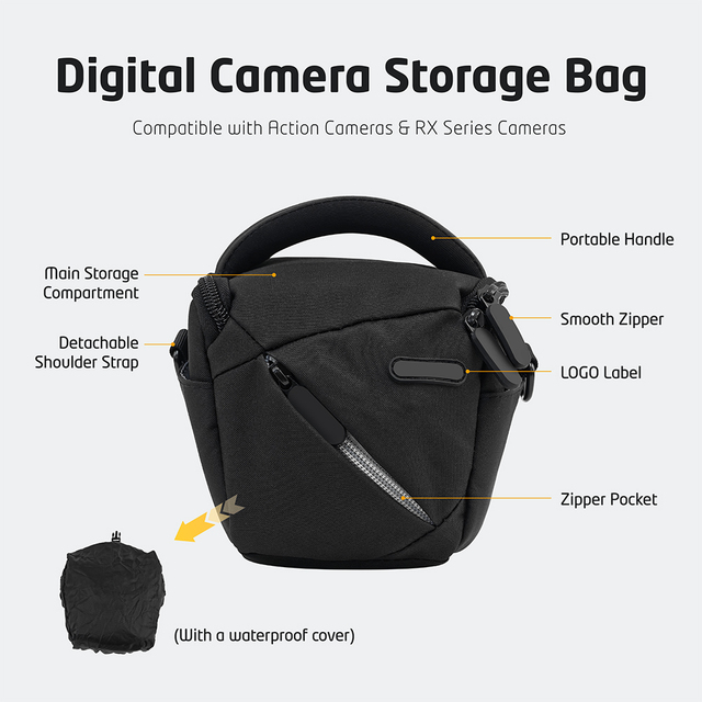 Crossbody Camera Bag for M200 for ZV-1 Sony RX100m7 Polyester Zipper Rain Cover Adjustable Shoulder Strap Portable Bag