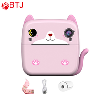 Pencetak termal Mini kucing kartun, kamera mainan anak HD 2.4 inci IPS motif instan Video fotografi Digital