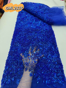 Inmyshop dày ren Sequins Thêu 3D đính cườm vải tuyn hoa phi vải lưới bán buôn sequin ren vải đám cưới màu vàng - Product Image 5