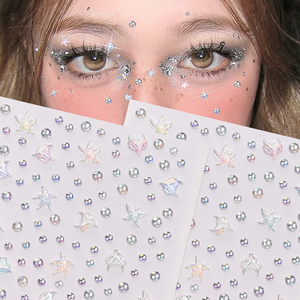 Adesivo Temporaneo per Viso a Forma di Stella Marina 3D Colorata con Diamanti, Perle Glitterate Rotonde, Decorazione per Occhi e Viso Fai-da-Te - Product Image 4