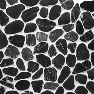 天然大理石石フラットブラックホーニングペブルフロアモザイクガーデンデコレーション