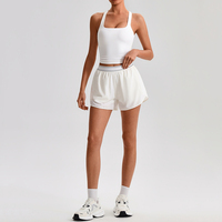 Set Olahraga Wanita 2 Potong dengan Logo Custom, Tank Top Kerah Kotak, Celana Pendek Pinggang Elastis, Cocok untuk Gym, Yoga, dan Kegunaan Sehari-hari