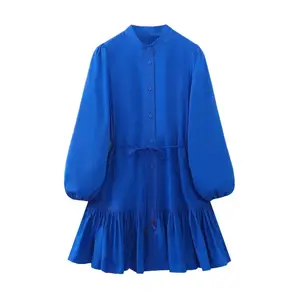 महिलाओं के लिए नई ठाठ फैशन लैमिनेटेड ब्लाउज ड्रेस विंटेज लंबी आस्तीन वाली महिला पोशाक वेस्टिडोस मुजेर