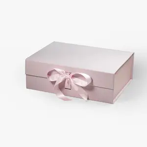 Luxuriöse rosa faltbare flache magnetische geschenkverpackung mit verschlussdeckel geschenkbox blumenboxen mit band