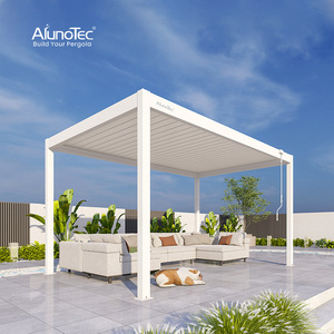 Pergola bioclimatique murale en aluminium avec <span class=keywords><strong>toit</strong></span> à lames orientables électriques, moderne, pour jardin et terrasse - Product Image 6