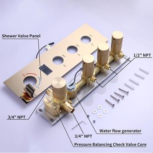 Uncoated Brass Multi Functions Thermostatic Concealed <strong>Shower</strong> <strong>System</strong> Ceiling Dual Rainfall <strong>Shower</strong> Heads <strong>System</strong> - Product Image 6