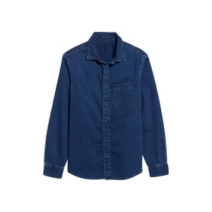 เสื้อเชิ้ตเดนิมผู้ชายสีน้ำเงินเข้ม ผ้าฝ้าย 100% แฟชั่นลำลอง สั่งทำโลโก้ได้ ขายส่ง - Product Image 4