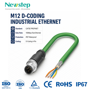 <span class=keywords><strong>Cable</strong></span> Ethernet Industrial M12 con Codificación D de 4 Pines a Extremo Abierto, <span class=keywords><strong>Cable</strong></span> CAT5E SFTP Apantallado Verde PUR Profinet para Sensor PLC - Product Image 1