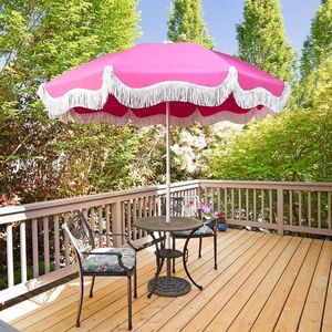 MÁS DISEÑO Moderno Poste de madera Lona Impermeable Patio <span class=keywords><strong>Piscina</strong></span> Jardín Sol de madera Playa Paraguas al aire libre <span class=keywords><strong>con</strong></span> borlas - Product Image 2