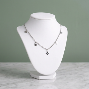 Traditional 925 Sterling Silver Multi-Charm Station Link Chain Pendant <b>Necklace</b> For Women Wholesale Bulk Product For Women - Product Image 4