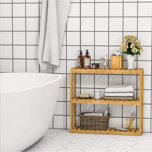 Estante de Almacenamiento de Pared de Bambú de 3 Niveles, Organizador de Baño, Estante de Cocina, Color Natural, Duradero - Product Image 3