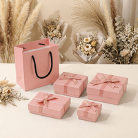 Boîte cadeau rigide personnalisée, écologique, biodégradable, recyclable, avec paillettes argentées, ruban en satin, nœud, emballage de luxe pour bijoux en papier