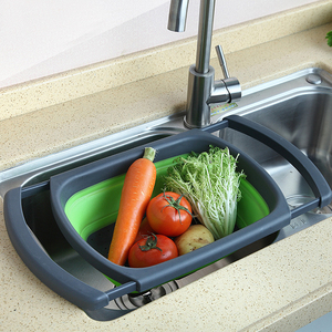 Nhà Bếp Gấp Kính Thiên Văn Silicone <span class=keywords><strong>Colander</strong></span> Rau Nhựa Lọc Rửa Lưu Trữ Bồn Rửa Giỏ Thoát Nước - Product Image 5