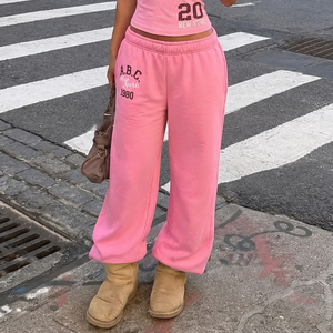 Tenue 2 pièces Y2K pour femmes, imprimé lettres, bretelles spaghetti, camisole, taille élastique, pantalon à jambes larges, tenue de sport décontractée, streetwear assorti - Product Image 3