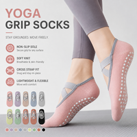 Chaussettes de yoga antidérapantes pour femmes, chaussettes courtes en coton avec grip en silicone pour Pilates, danse, fitness, exercice