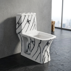 WC monobloc de luxe en céramique imprimé marbre, noir et or, à poser au sol, avec siphon en S - Product Image 5