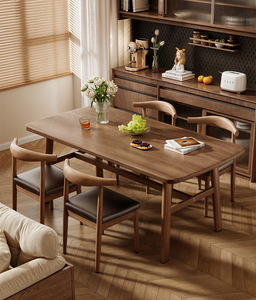 Mesa de Comedor Extensible de Madera de <span class=keywords><strong>Nogal</strong></span> Natural con Borde Natural, <span class=keywords><strong>Encimera</strong></span> de Cocina Moderna, Muebles para Comedor - Product Image 1