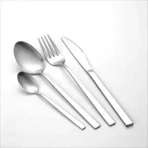 Matte Knife Fork Spoon Silverware Custom Flatware Square Handle Stainless Steel Cutlery