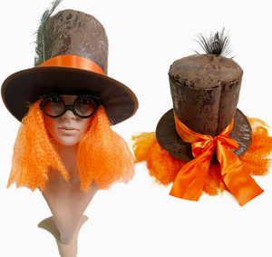 Máscara para Fiesta de Baile de Halloween, Sombrero con Plumas de Pavo Real y Peluca Naranja, Sombrero Irlandés, Sombrero de <span class=keywords><strong>Mago</strong></span> - Product Image 1