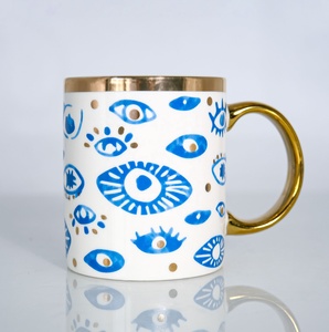 Tazze di ceramica di porcellana di <span class=keywords><strong>caffè</strong></span> dorato di lusso dell'occhio di cristallo della pietra preziosa naturale all'ingrosso - Product Image 6