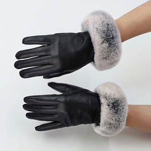 Gants chauds d'hiver pour femmes nouvelle mode Rex fourrure de lapin en peau de mouton en <span class=keywords><strong>cuir</strong></span> écran tactile mitaines cyclisme voyage décontracté - Product Image 3