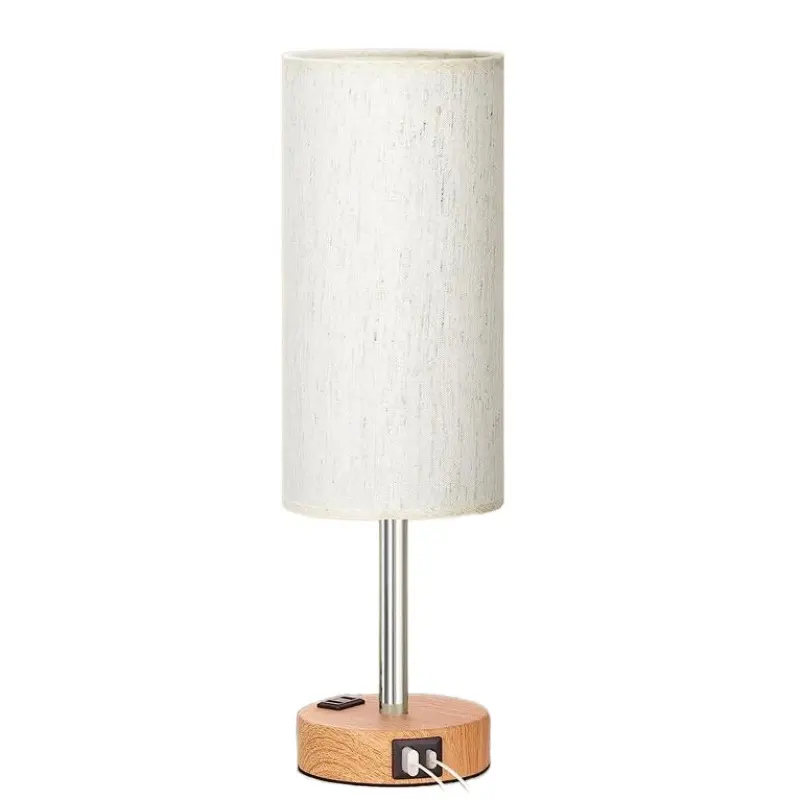 Lampu meja sentuh dapat diredupkan, lampu meja dekorasi rumah dengan dasar kayu, pengisian daya USB Modern