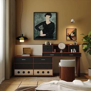 French Retro Style Dressing <b>Table</b> With Drawer Cabinet Extendable Solid Wood Bedroom <b>Makeup</b> Vanity Storage Unit - Product Image 1