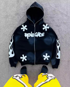 Premium hommes 100% coton fermeture éclair Boxy sweat court Streetwear à capuche imprimé personnalisable brodé Logo respirant - Product Image 3