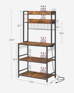 Support de boulanger brun rustique avec prise de courant <span class=keywords><strong>et</strong></span> étagère de cuisine réglable pour bar à café avec prises étagère pour micro-ondes - Product Image 2