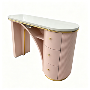 Ensemble de table de manucure rose avec collecteur de poussière, poste de travail moderne pour salon de beauté avec 3 chaises roulantes - Product Image 4