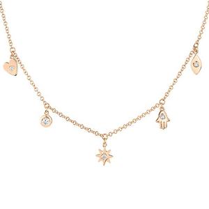 Nuova Collana Choker Gemnel in Ottone Placcato Oro con Ciondoli a Forma di Cuore, Stella, Mano di Fatima e Occhio Turco - Product Image 4