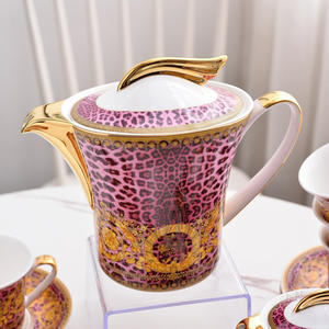 Low Price Sale of 15 Pieces of European Luxury <b>pink</b> Leopard Print Pattern Bone China Coffee Sets - Product Image 4
