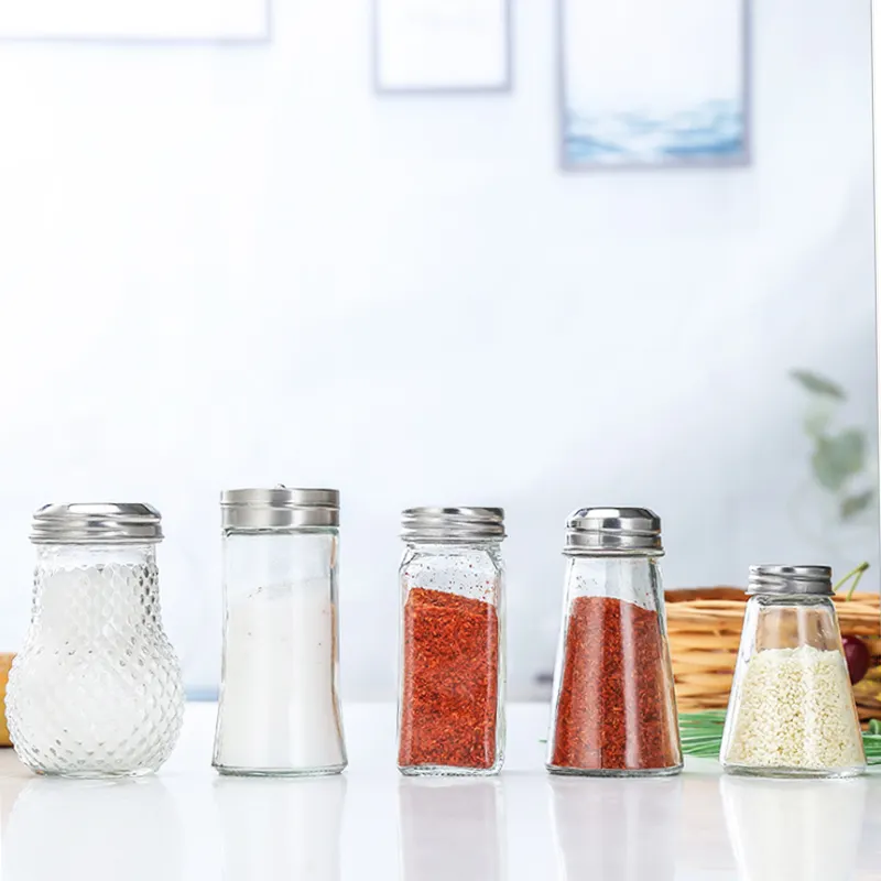 Hot vender cozinha armazenamento vidro jar tempero recipiente garrafas com tampa