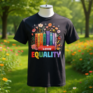 T-shirt unisexe pour adultes, en coton, col rond, manches courtes, impression numérique, égalité, paix, amour, gentillesse, livre LGBTQ, égalité des droits, fleur - Product Image 3