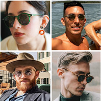 Kacamata hitam UV400 Pria Wanita, Retro Vintage transparan bingkai bulat kacamata hitam merek desainer bingkai pc lensa terpolarisasi