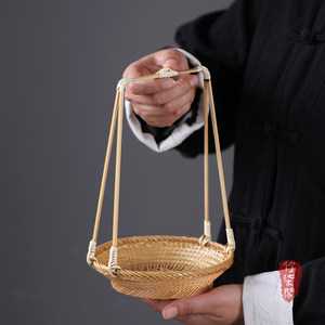 Bamboo Woven Small Round Basket Handheld Tea Snack Fruit Tray Storage Serving Tray Residential Use - Product Image 3