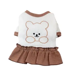 Korean Style Spring And Summer Thin Section Bear Embroidery Dog T-shirt Skirt Pet Clothes Wholesale Cat Bichon Couple Dress