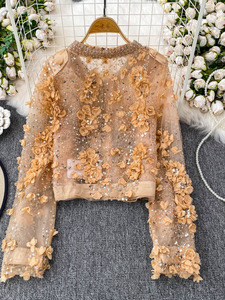 Giacca Europea con Paillettes e <span class=keywords><strong>Fiori</strong></span> in Rilievo, Collo Tondo, Casual Primaverile per <span class=keywords><strong>Donna</strong></span> in Viscosa/Poliestere, Stile Raffinato - Product Image 4