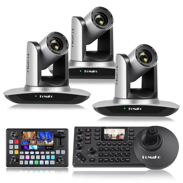 FoMaKo BH540 FMK12UH PRO(20X) HDMI AI Track PTZ Camera with PTZ Controller and Video Mixer Switcher for Church Live Streaming