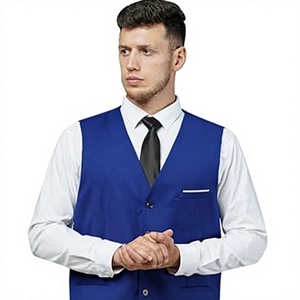 Chaleco de Traje Formal para Hombre, Azul Rey, Cierre de un Botón, Estilo Worsted, Antiarrugas, Corte Entallado, Aspecto de Lana - Product Image 1
