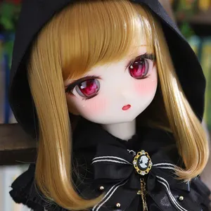 Cheap Toy Doll Anime Cosplay Layered Straight Black Bjd Wig With Double Ponytails For Tilda Doll