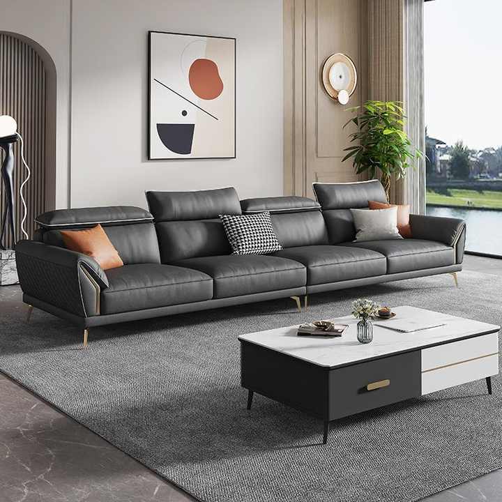 Italian Modern Minimalist Sectional Sofa HighLeg Straight Row Chaise
