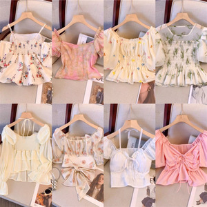 Blus Chiffon Renda Musim Panas 2026 Atasan Wanita Lengan Pendek Motif Bunga Gaya Chic Ala Korea Fashionable Bestseller - Product Image 2