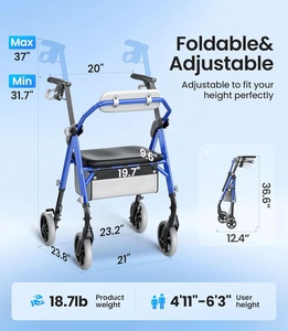 <span class=keywords><strong>Déambulateur</strong></span> pliable léger avec hauteur réglable et siège confortable pour personnes âgées, handicapées et seniors, aide à la mobilité - Product Image 2