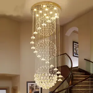 Custom Hotel Large Gold Long Chandeliers Ceiling Luxury Hanging Pendant Lights Lighting Led Staircase Modern Crystal Chandelier
