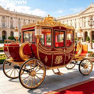 Calèche de mariage électrique royale dorée avec intérieur rouge, détails dorés ornés, roues solides, taille personnalisable - Product Image 2