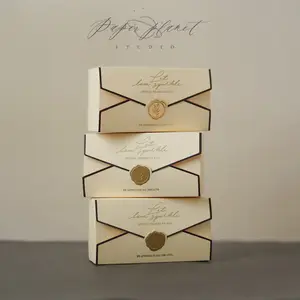 Caixa de doces de envelope elegante europeu, logotipo personalizado, brindes de festa de casamento, caixa de presente de papel de chocolate, fornecedor